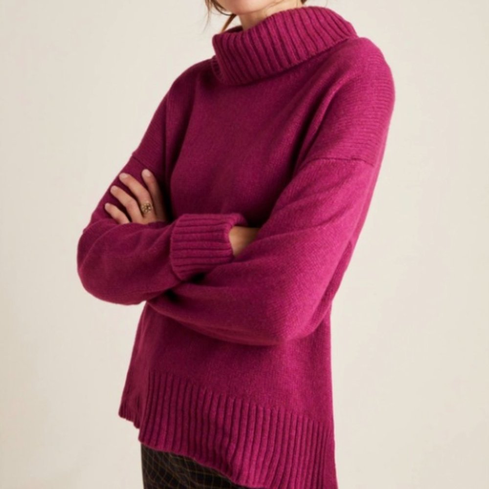 Anthropologie Burgundy Blair Wool Blend Turtleneck Sweater (XS) - Picture 2 of 6